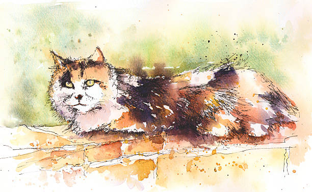 Bекторная иллюстрация Акварельная живопись с cat