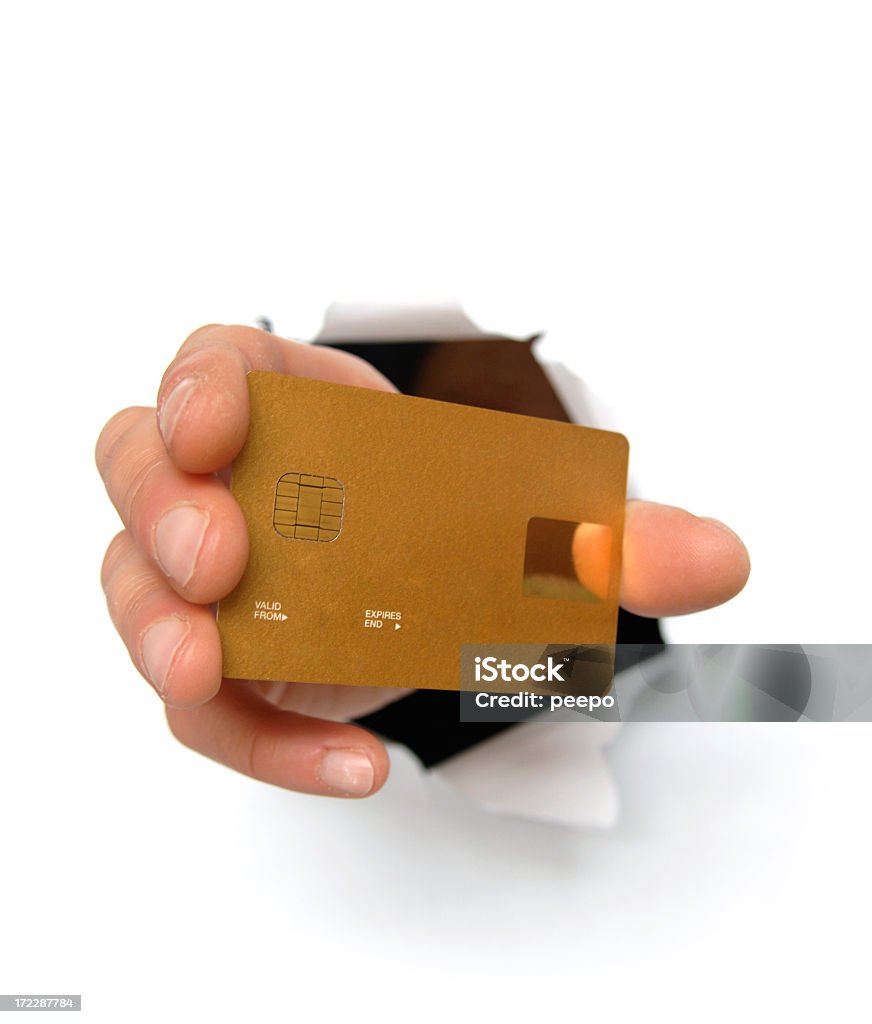 Carta de la mano de fondo blanco retención de la tarjeta de crédito - Foto de stock de Tarjeta de crédito libre de derechos