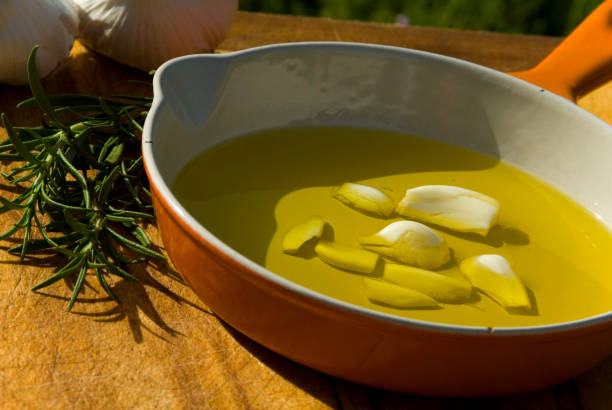 Skillet Vegetable Saute, Garlic Infusing & Olive Oil in Frying Pan