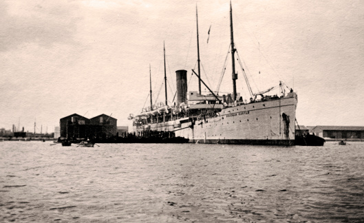 Vintage photograph of an old passenger ship from the 1920s
