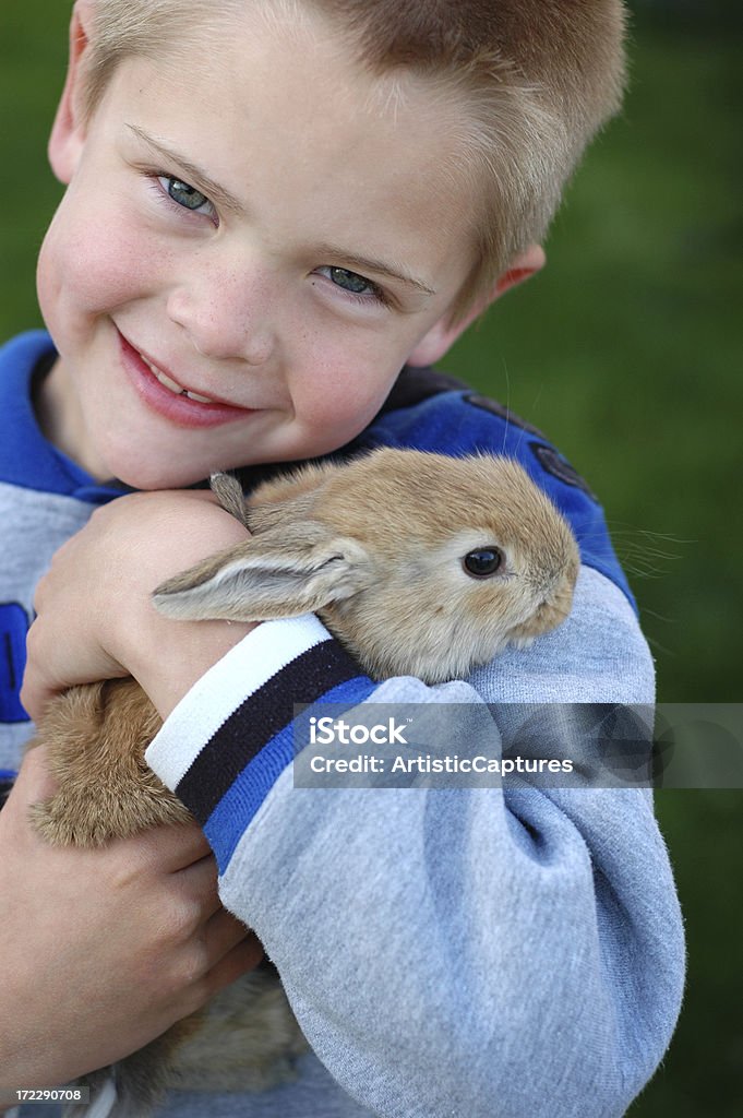 소년만 쥠 아기 토끼 - 로열티 프리 6-7 살 스톡 사진