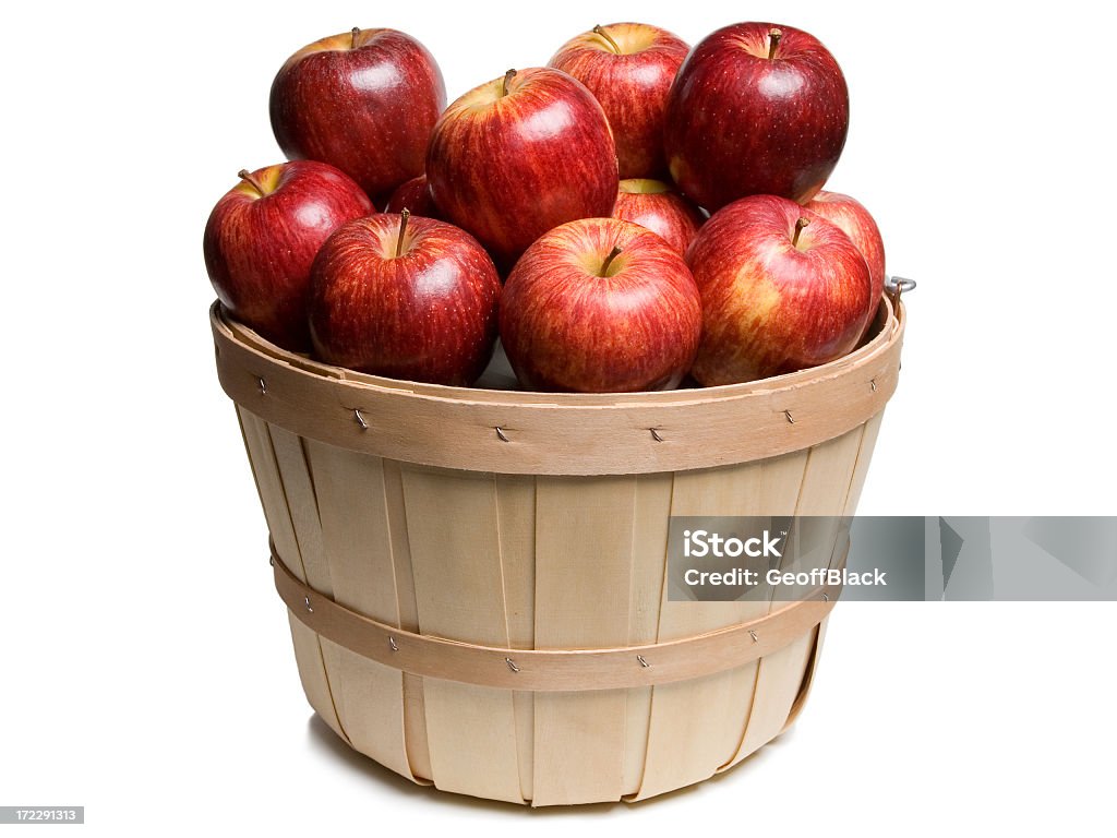 Wood basket with Red Apples Wood basket with red apples on white background Apple - Fruit Stock Photo