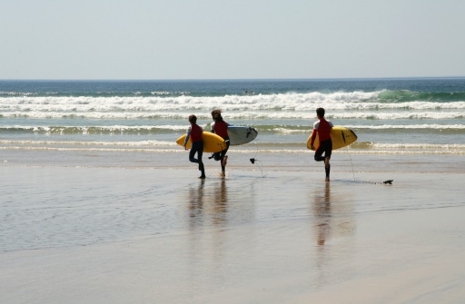 Surfers Race for the Waves