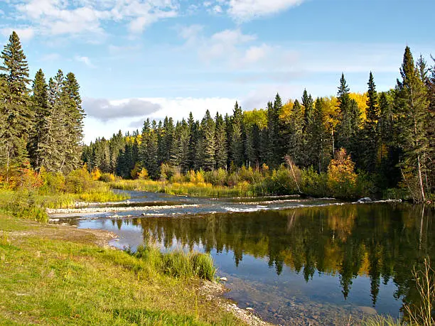 River portage in northern boreal forest.  Photo could represent any northern location from Minnesota to Alaska.  Image could be used to illustrate environmental issues such as logging or water.