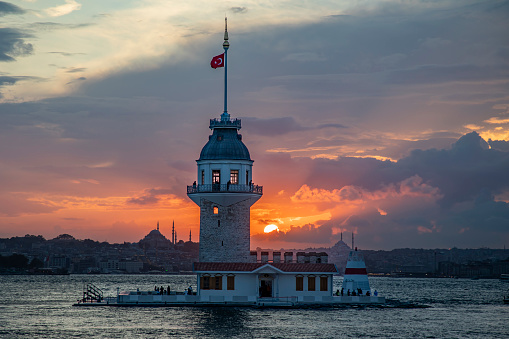 View of Maiden's Tower in Istanbul at sunset