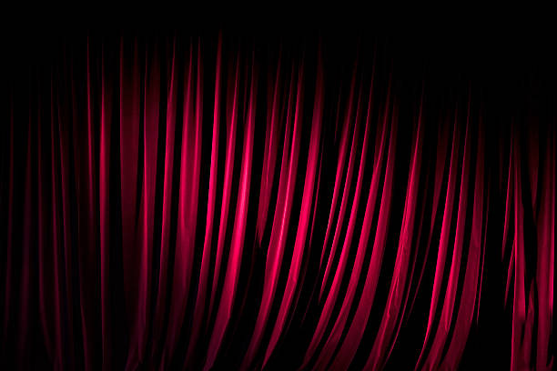 Red Stage Curtain Red Stage Curtain in a small studio cinema musical theater stock pictures, royalty-free photos & images