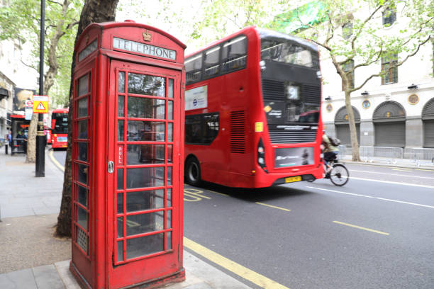 istock Iconic Red phone boot and Double Decker red bus. 1722932177
