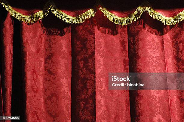 Closeup Of A Theaters Red Curtain With Gold Accents Stock Photo - Download Image Now