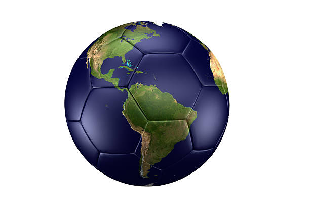 monde de football - globe earth football soccer photos et images de collection