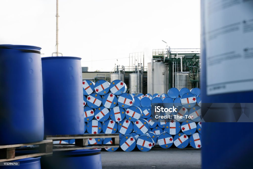 Chemical Plant Barrels at a chemical plant. Barrel Stock Photo