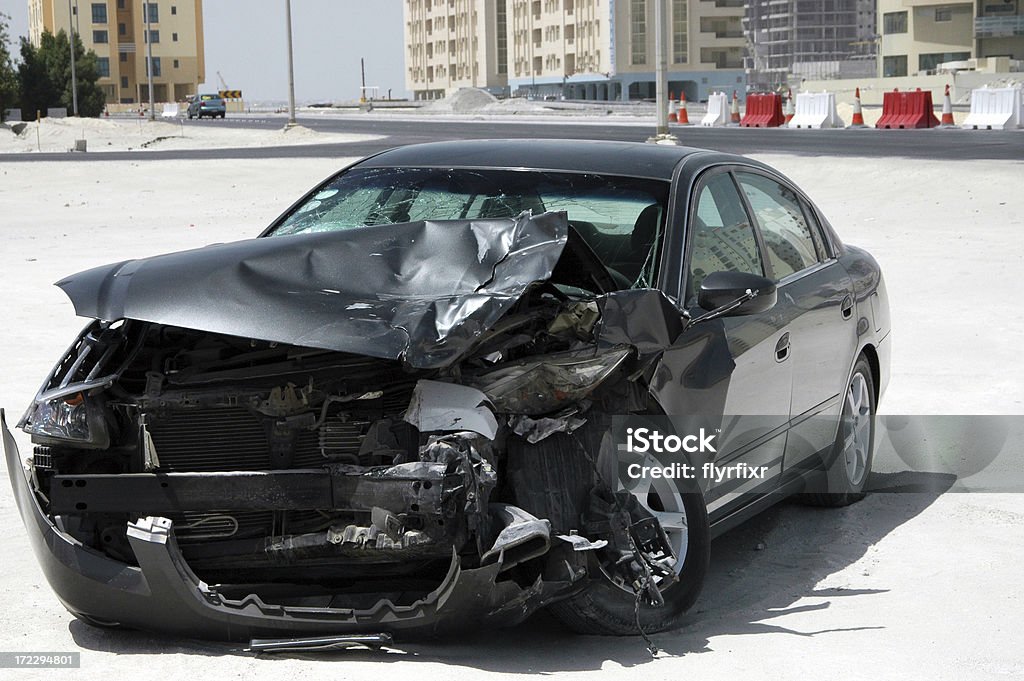 Car Crash V Car with front end damage, after collision Bumper Stock Photo