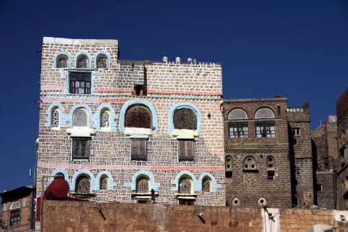 Decorated house in the old town of Ibb in Yemen.