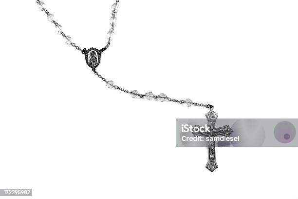Silver Rosary Beads On White Stock Photo - Download Image Now - Rosary Beads, Cut Out, Catholicism