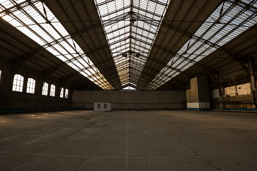 Abandoned Warehouse. Upper level of a train station just outside Paris, France.