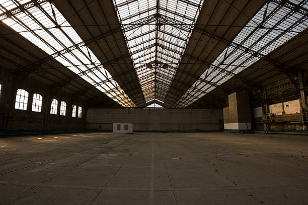 Creepy Abandoned Warehouse. stock photo