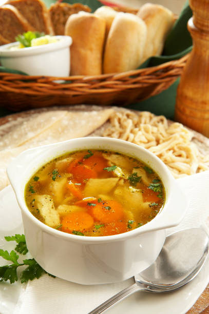 Chicken Soup with noodles Chicken noodle soup vegetable soup stock pictures, royalty-free photos & images