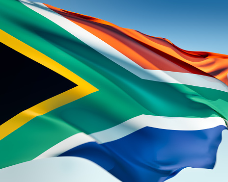 South African flag waving in the wind. Elaborate rendering including motion blur and even a fabric texture (visible at 100%).