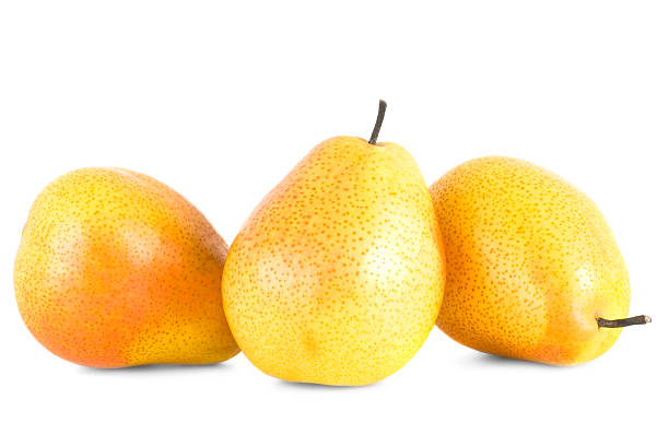 Forelle Pear threesome Three Forelle pears isolated on white. forelle pear stock pictures, royalty-free photos & images