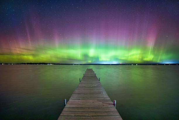 Higgins Lake On The Dock Northern Lights