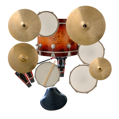 Overhead View of a Drum Kit on White.