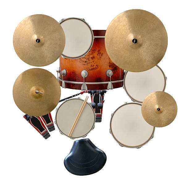 Take It From The Top Overhead View of a Drum Kit on White. drum kit photos stock pictures, royalty-free photos & images
