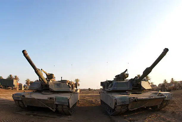 "M1 Abrams Main Battle Tank staging area in Ramadi, Iraq."