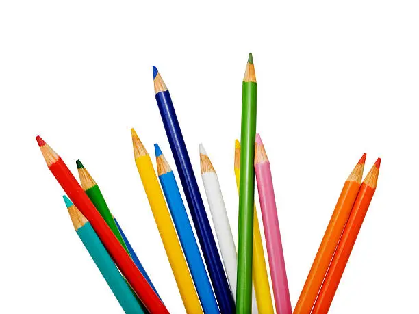 Colorful pencils isolated on white background.