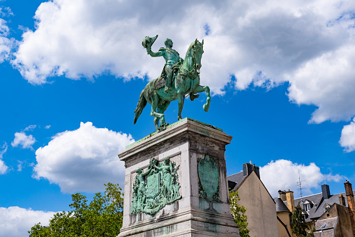 equestrian statue of Francis I by the French sculptor Antoine Étex (1864) in the city centre of Cognac: Cognac, France