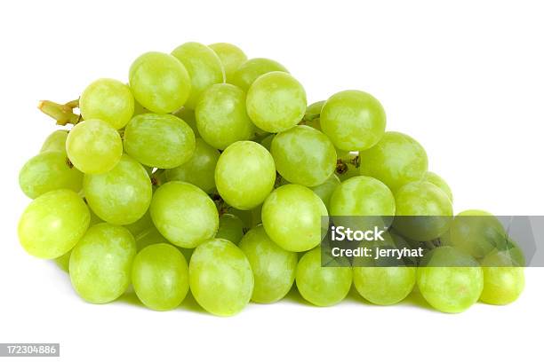 Bunch Of Green Grapes Laying Stock Photo - Download Image Now - Grape, White Grape, White Background