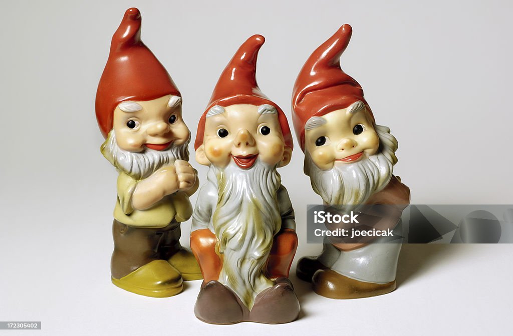Antique Garden Gnomes Three happy little fellas. Vintage garden gnomes from the fifties. Also see this shot of similar gnomes... Gnome Stock Photo