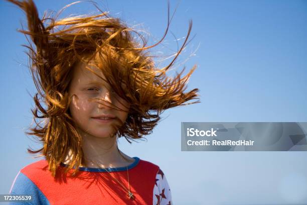 Red Haired Girl In The Wind Stock Photo - Download Image Now - Wind, Child, Girls