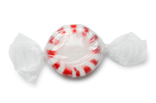 A peppermint breath mint on white with soft shadow. Clipping path included.