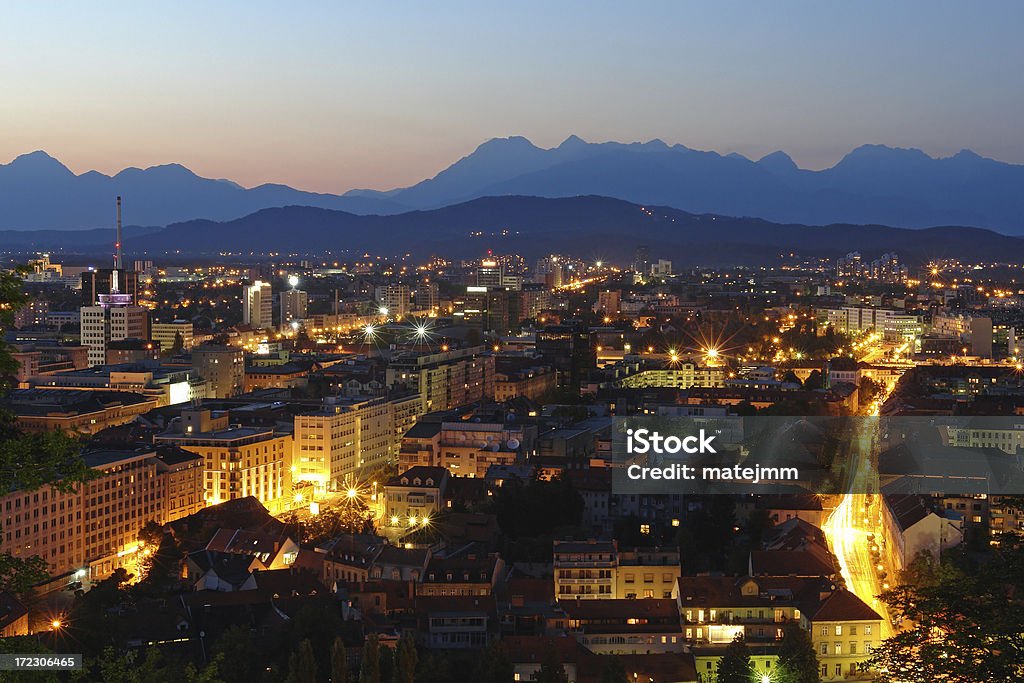 Ljubljana Going to sleep Late evening view of Ljubljana, capital city of Slovenia. Long exposure - motion blur at dusk. Building Exterior Stock Photo