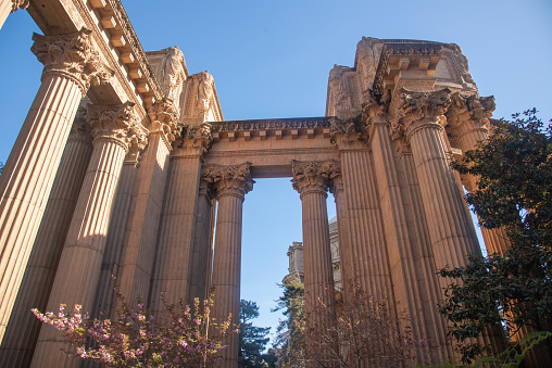 Architectural details of Palace of Fine Arts Museum at morning, San Francisco, California, USA