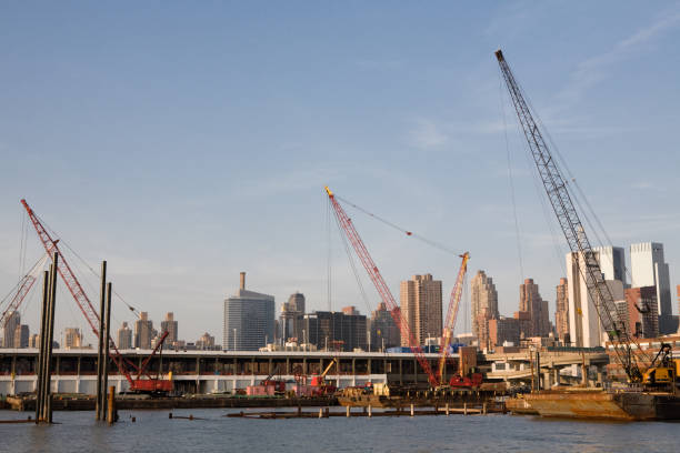 New York City harbor construction site on the Hudson River.