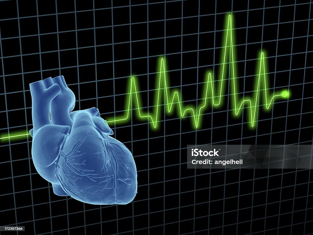 Elektrokardiogramu (EKG) z Serce człowieka na ekranie - Zbiór zdjęć royalty-free (Analizować)
