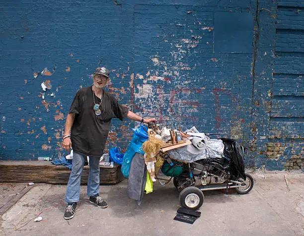 Homeless with his cart in NYC