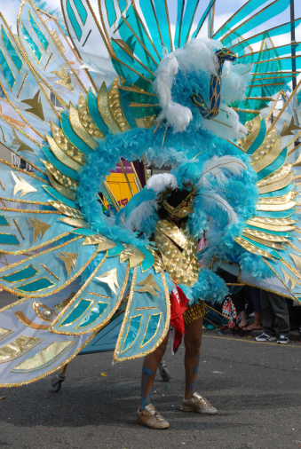 One of the many flamboyant costumes at the Notting Hill Carnival, London