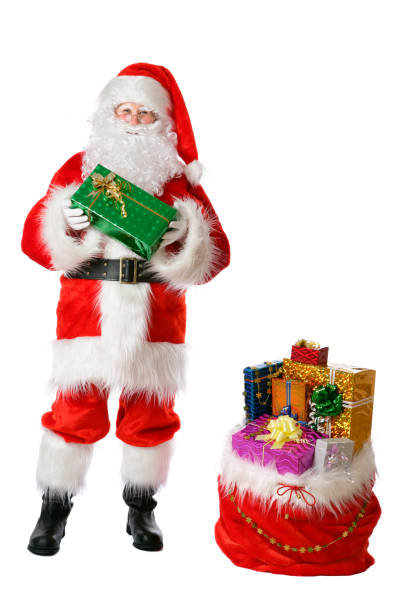 istock Santa with gifts (on white) 172308275