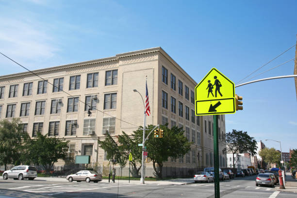 school-zone - education sign school crossing sign crossing stock-fotos und bilder