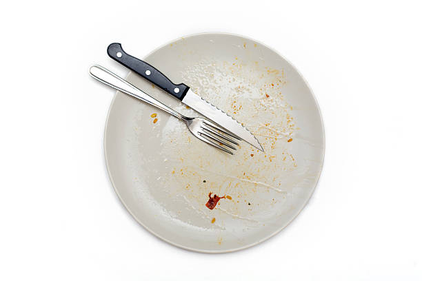 istock Dirty greasy dishes isolated on white 172309577