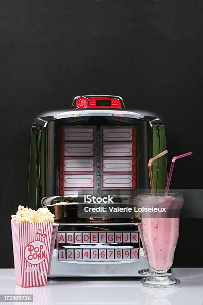 Tabletop Jukebox And Foods Stock Photo - Download Image Now - Diner, Jukebox, 1950-1959