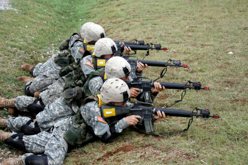 U.S. Army Basic Training; Soldiers line up to establish suppresive fires on an enemy target images.