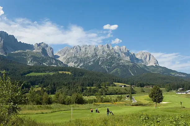 "Idyllic mountain golf course in Austria, Ellmau, Going, Scheffau."