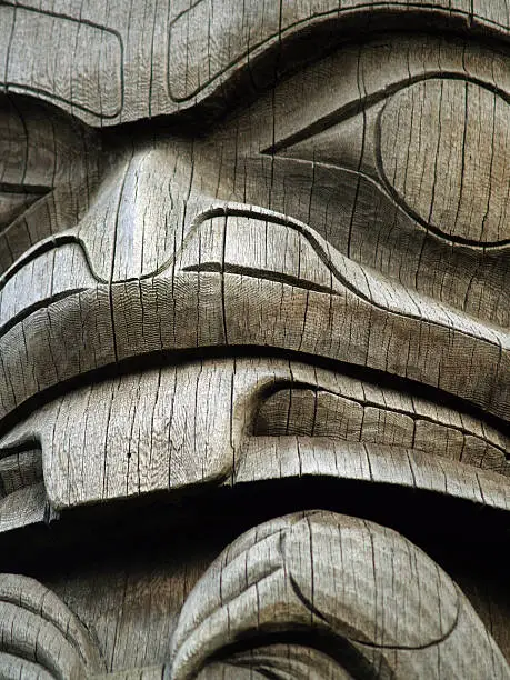 Photo of Natural wood totem, close-up detail