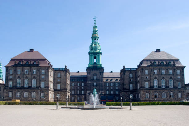 Dyrehaven, Klampenborg, Denmark - March 30, 2019: Dyrehaven is a popular spot north of Copenhagen with a semi-natural landscape which are fenced in, because of a large population of deer. The Hermitage Hunting Lodge from 1734 is a popular center of the park.