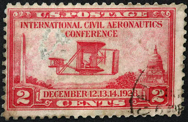 1928 US stamp commemorating an international civil aeronautics conference.