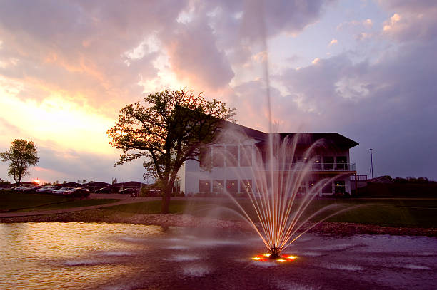 Country club and fountain.