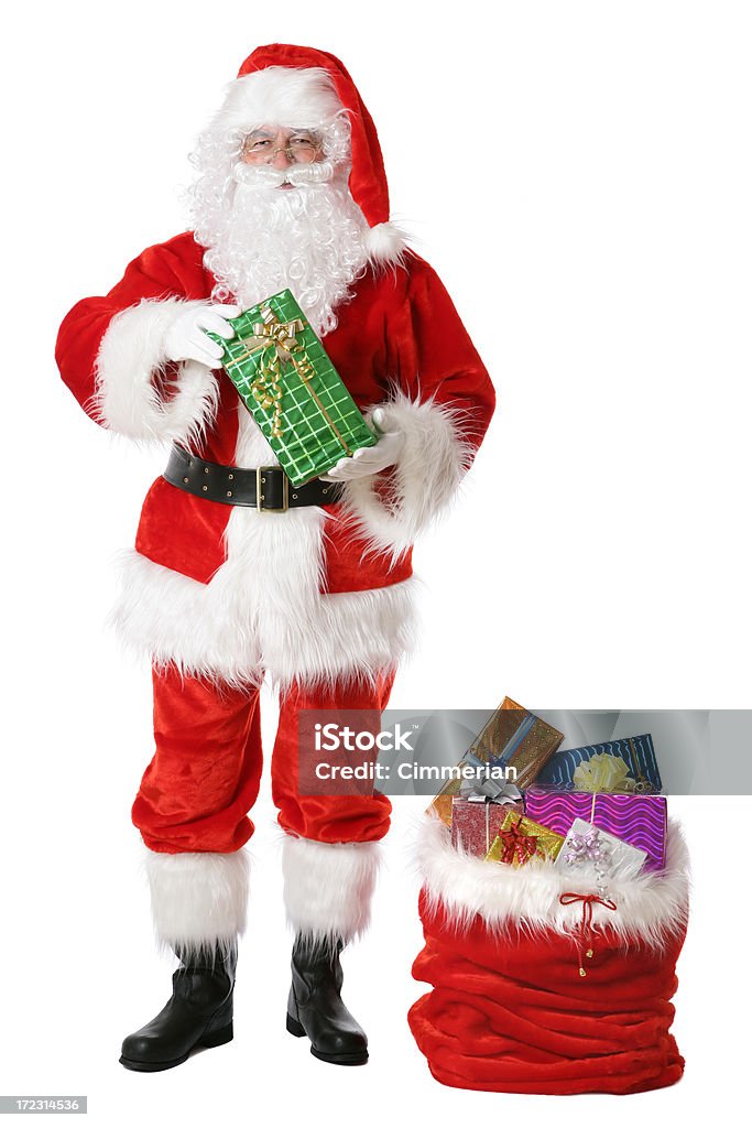 Santa con regali su bianco - Foto stock royalty-free di Babbo Natale