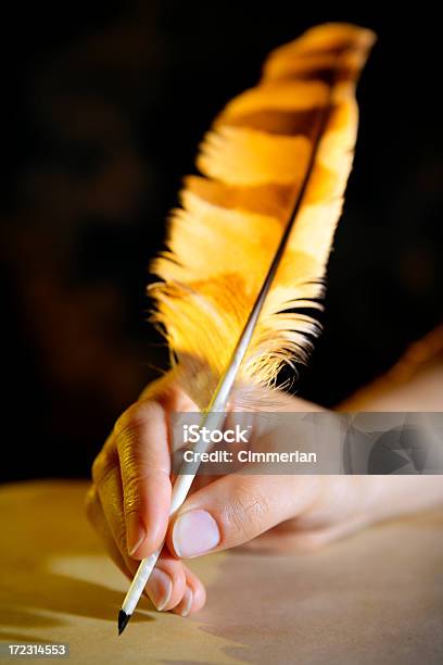 Feather Pen In A Hand Stock Photo - Download Image Now - Poet, Quill Pen, Antique